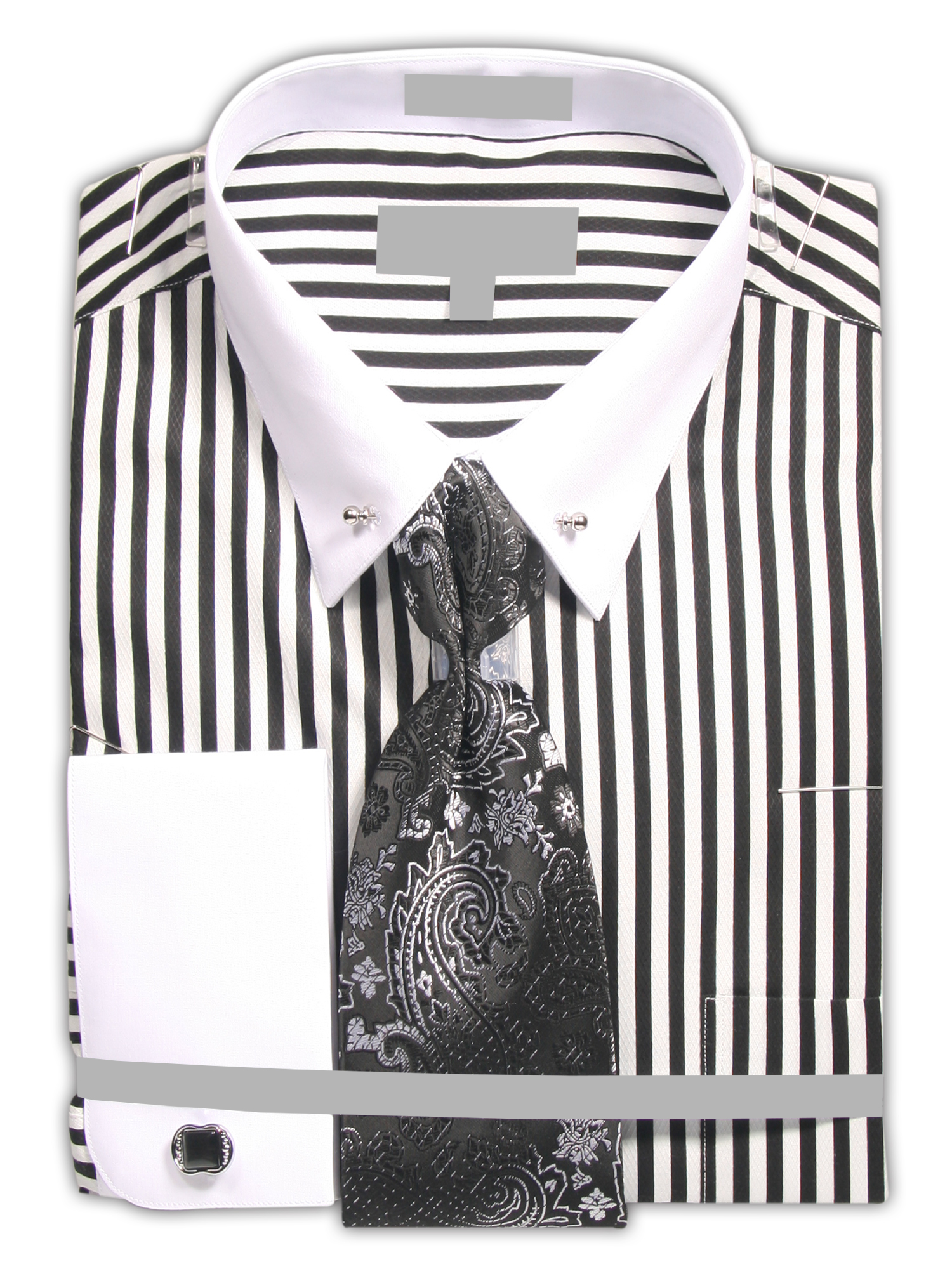 St Patrick Tie /& Hanky Black and White Stripe  Men/'s 58/" Microfiber